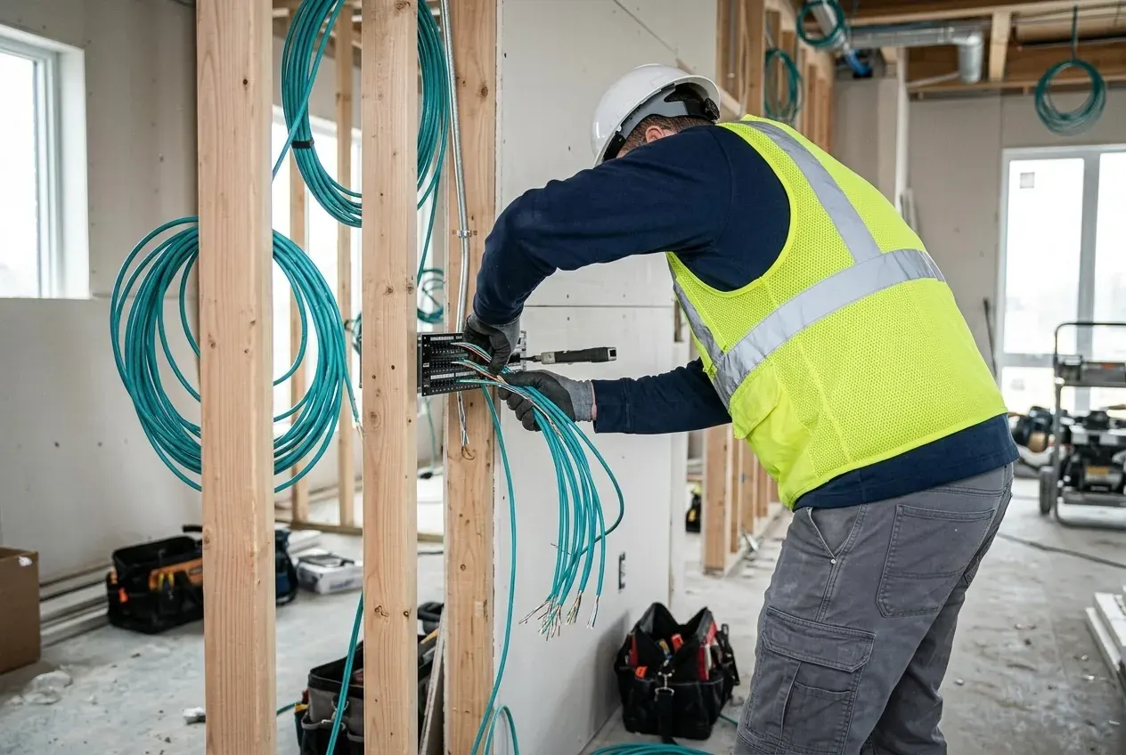 Orbit Automation technician terminating structured cabling on site