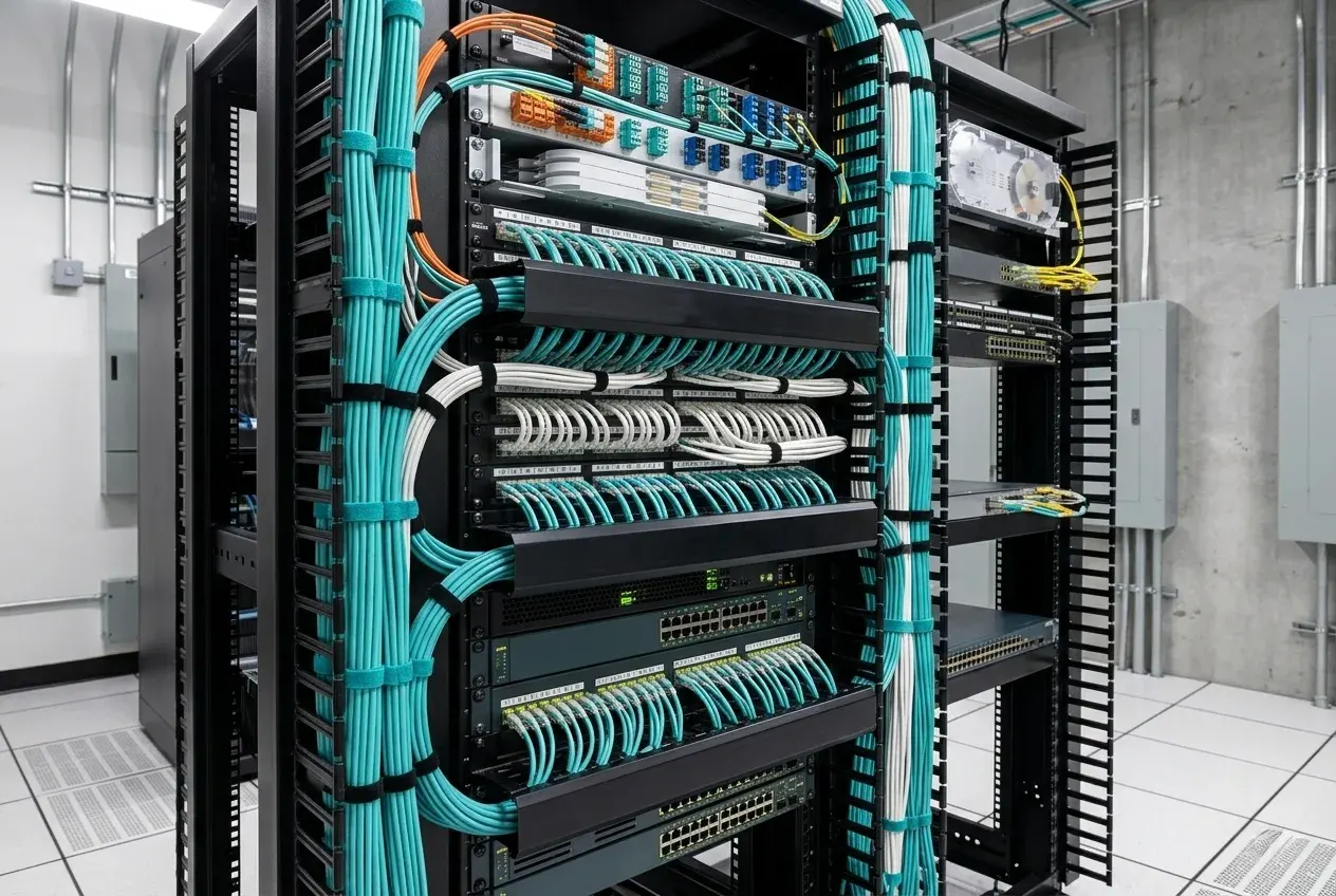 Structured cabling rack, dressed, terminated and labelled by Orbit Automation