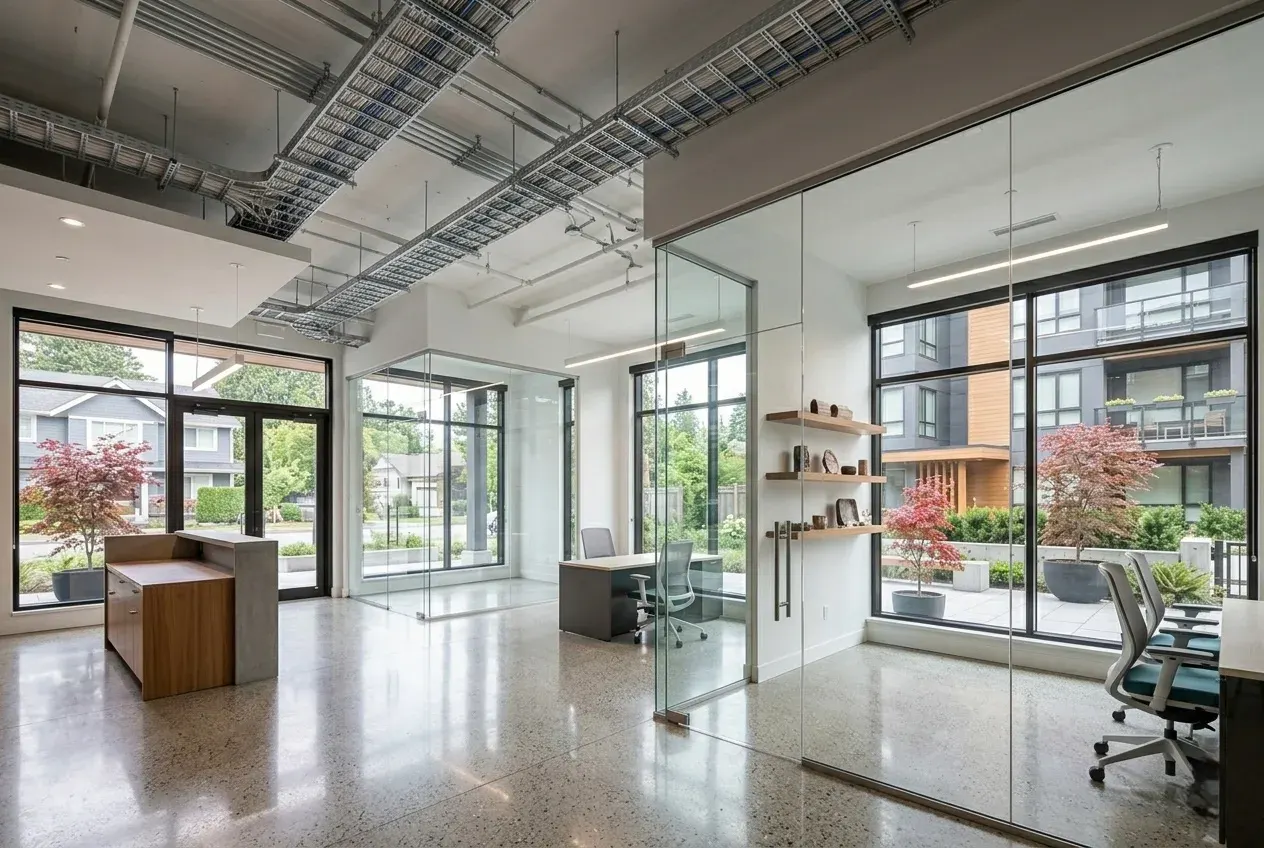 Commercial office interior with structured cabling tray by Orbit Automation