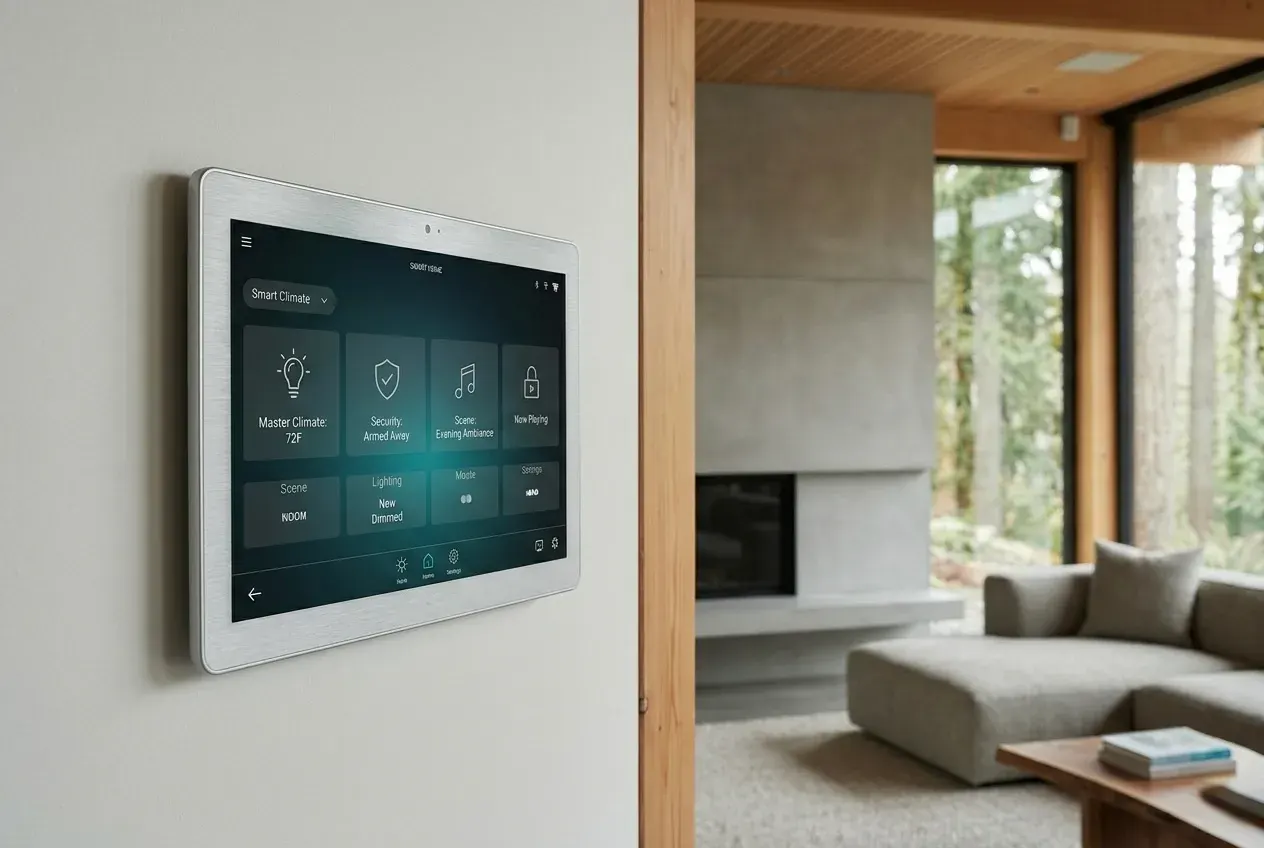 Smart-home control panel in a custom residence wired by Orbit Automation